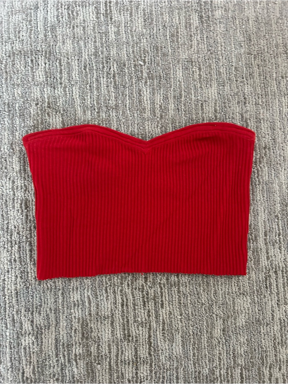 Urban Outfitters Red Ribbed Strapless Sweetheart Tube Top